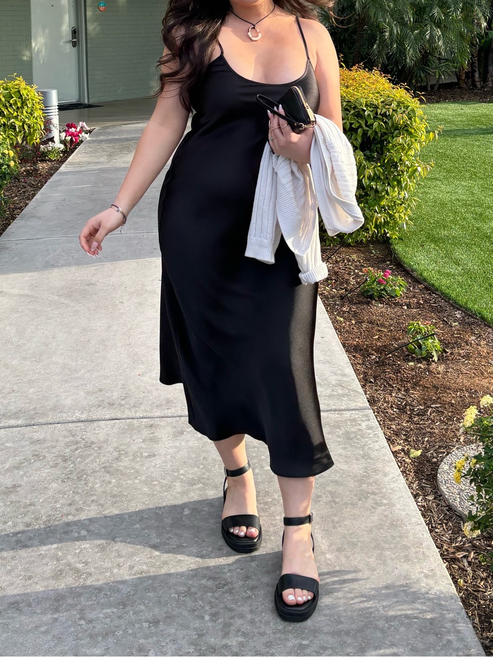 Zara Black Slip Midi Dress with Thin Straps